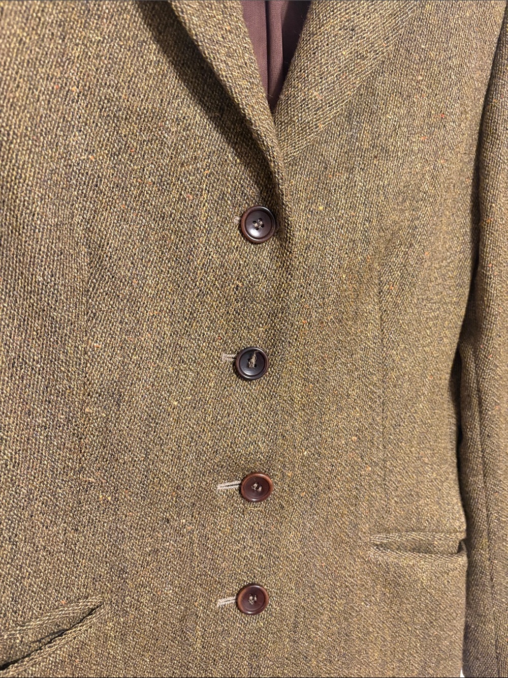 Vintage Barneys New York Tweed Blazer Olive Green 100% Wool made in Italy - Picture 3 of 9